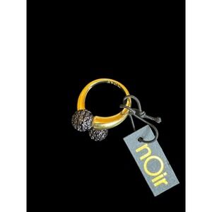 Noir Gold Tone Open Ring Pave Black Diamond-Style Stone Sphere Fashion Jewelry